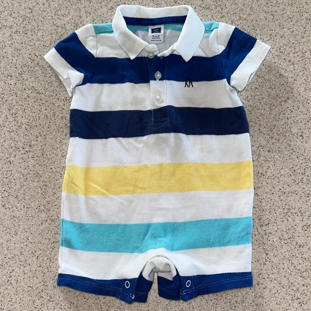 Janie and Jack Striped Baby Romper with Collar 0-3 months